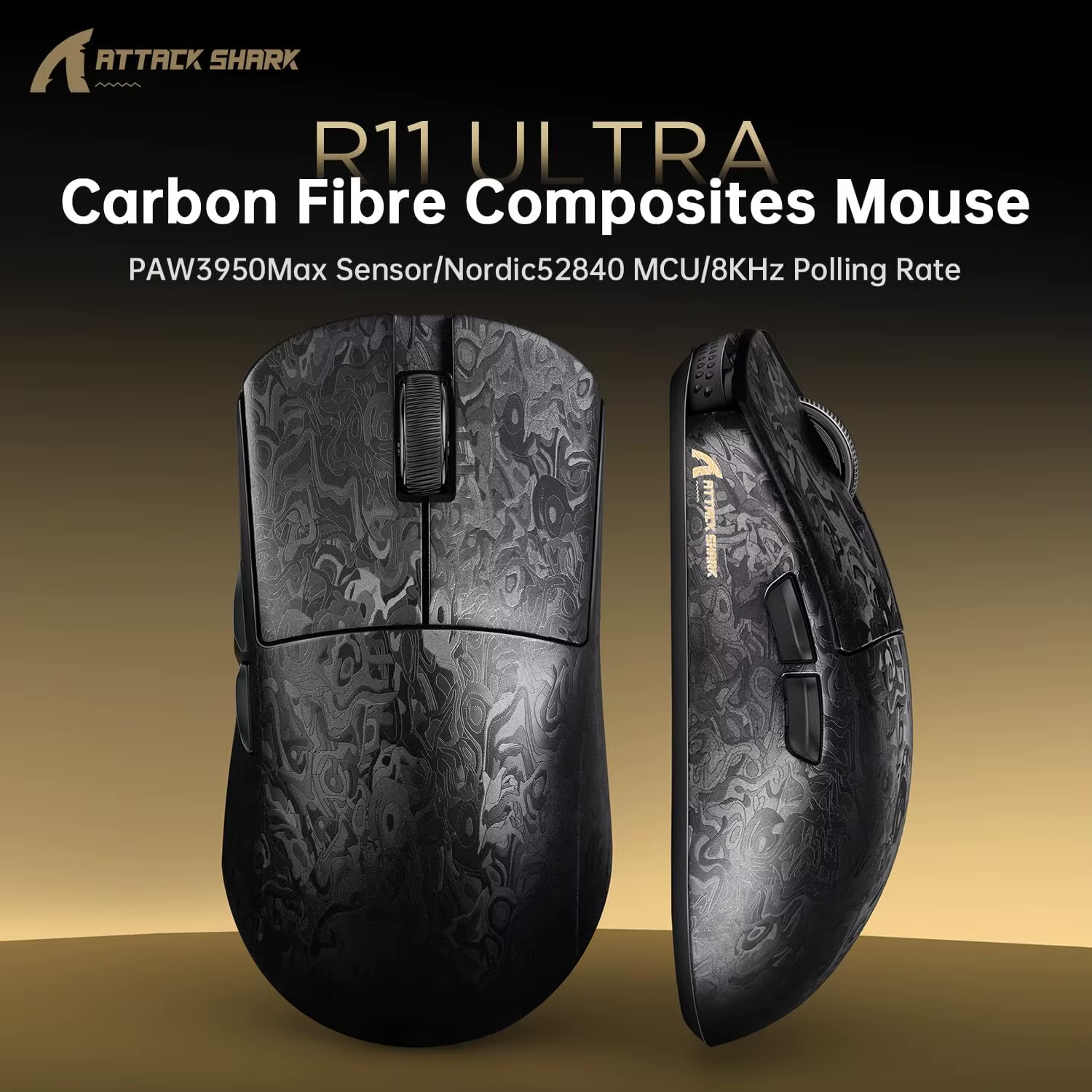 ماوس ATTACK SHARK R11 ULTRA Carbon Fiber Wireless 8K Gaming Mouse - صورة 3
