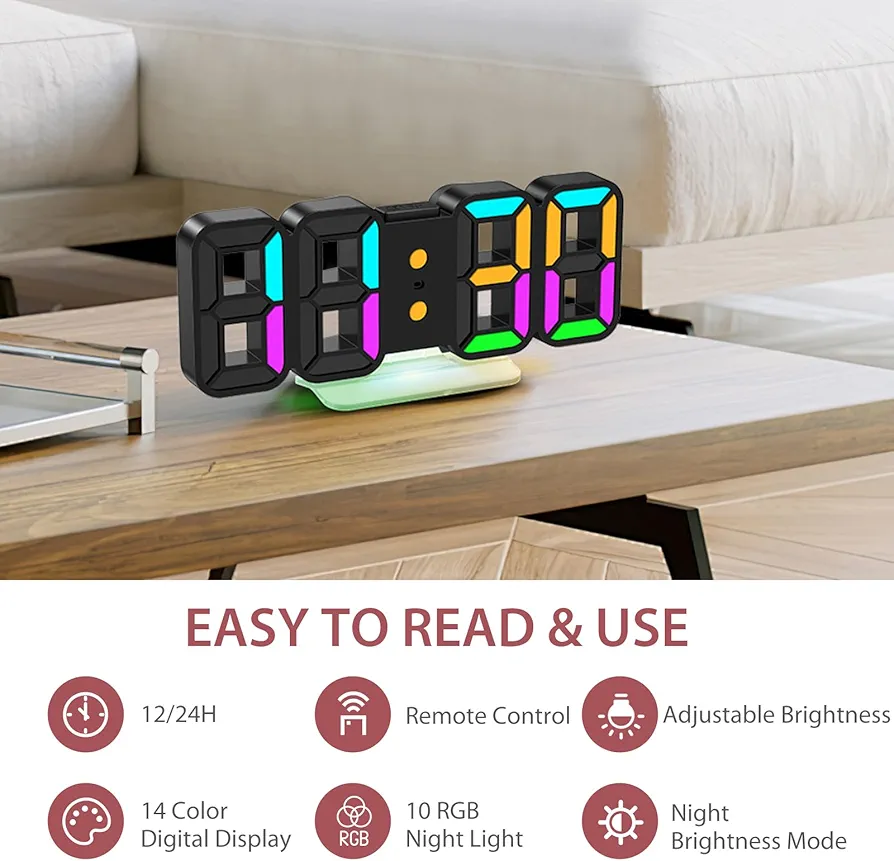 LOFICOPER 3D LED Digital Clock - صورة 6